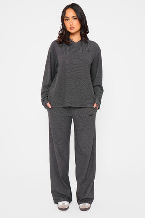 Kaiia Striped Fleece Oversized Top Black & Cream