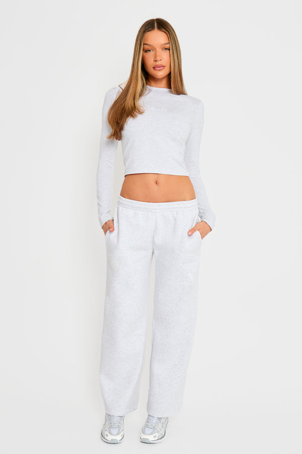 Kaiia Embossed Logo Long Sleeve Baby Tee Light Grey Marl