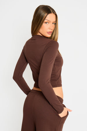 Kaiia Embossed Logo Long Sleeve Baby Tee Bitter Chocolate