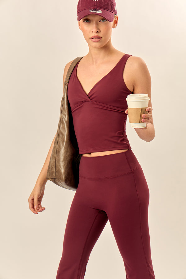 Kaiia Sculpt Cross Over Padded Top Dark Cherry