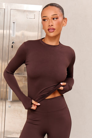 Kaiia Sculpt Long Sleeve Fitted T-Shirt Bitter Chocolate