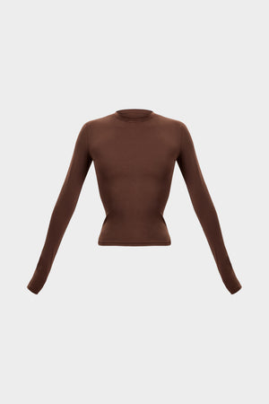 Kaiia Sculpt Long Sleeve Fitted T-Shirt Bitter Chocolate