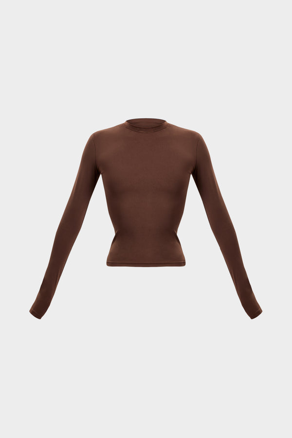 Kaiia Sculpt Long Sleeve Fitted T-Shirt Bitter Chocolate