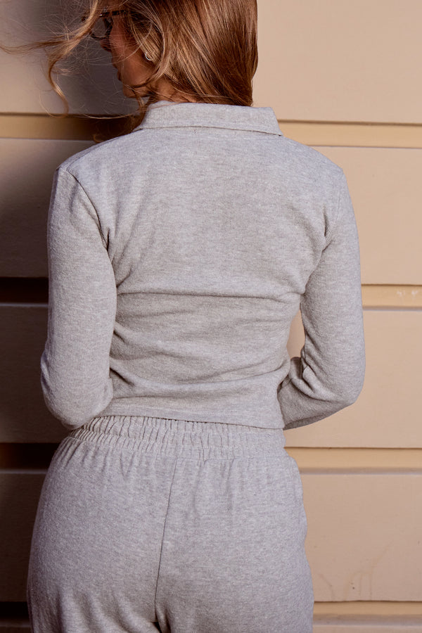 Kaiia Supersoft Polo Top Grey Marl