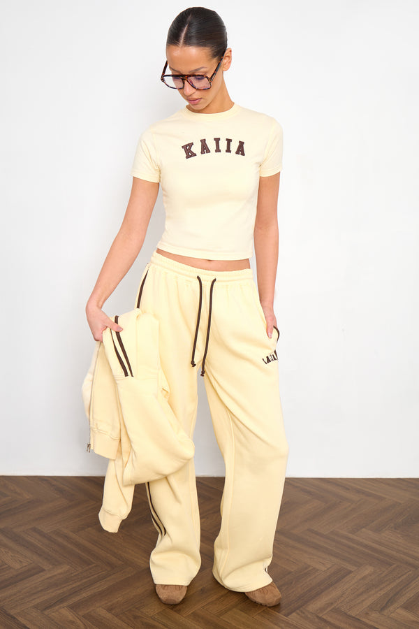 Kaiia Slogan Baby Tee Butter Yellow & Brown