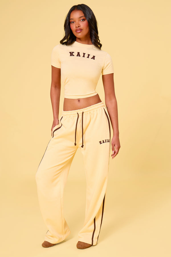 Kaiia Slogan Baby Tee Butter Yellow & Brown