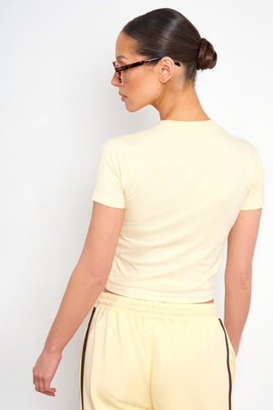 Kaiia Slogan Baby Tee Butter Yellow & Brown