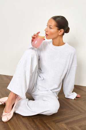 Kaiia Cotton Long Sleeve Oversized T Shirt Light Grey Marl