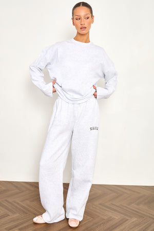 Kaiia Cotton Long Sleeve Oversized T Shirt Light Grey Marl