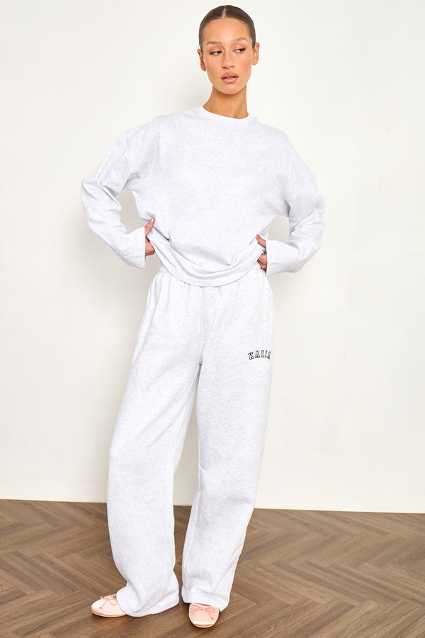 Kaiia Cotton Long Sleeve Oversized T Shirt Light Grey Marl