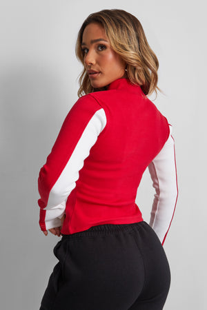 Kaiia Motocross Zip Through Ribbed Long Sleeve Top Red