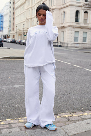 Kaiia Cotton Long Sleeve Oversized T-shirt Light Grey Marl & Light Blue