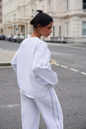 Kaiia Cotton Long Sleeve Oversized T-shirt Light Grey Marl & Light Blue