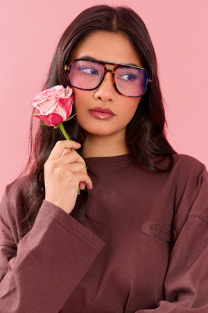 Kaiia Oval Embossed Oversized Long Sleeve T-shirt Cocoa Brown