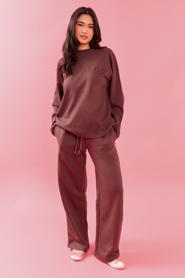 Kaiia Oval Embossed Oversized Long Sleeve T-shirt Cocoa Brown