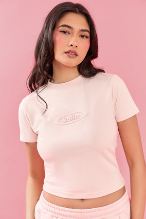 Kaiia Oval Embossed Logo Baby Tee Pink Meringue