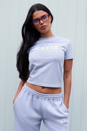 Kaiia Slogan Baby Tee Soft Blue & White