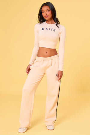 Kaiia Slogan Long Sleeve Baby Tee Cream & Navy