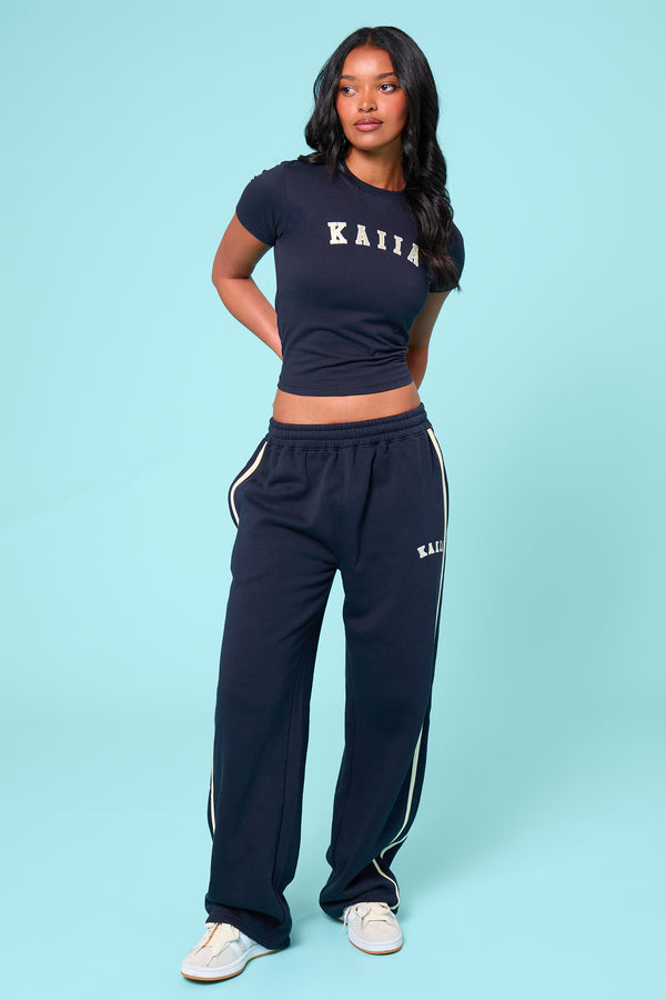 Kaiia Slogan Baby Tee Ink Blue & Lemon