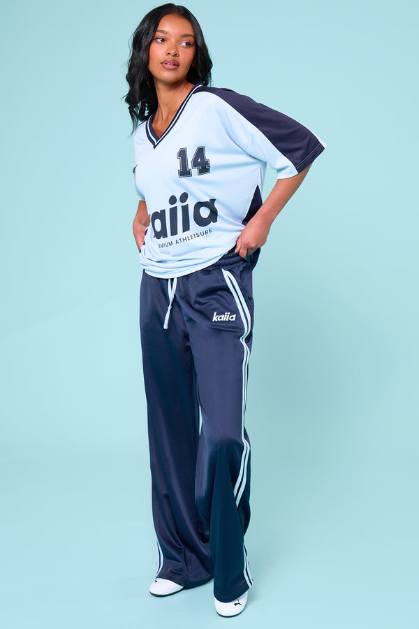 Kaiia Oversized Short Sleeve Football Top Baby Blue & Navy