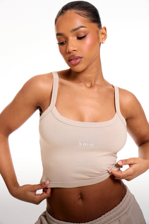 Kaiia Chrome Logo Cami Top Ash Taupe