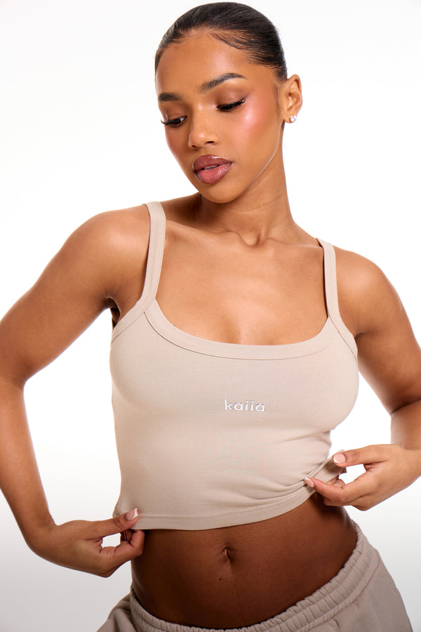 Kaiia Chrome Logo Cami Top Ash Taupe