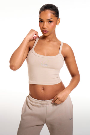 Kaiia Chrome Logo Cami Top Ash Taupe