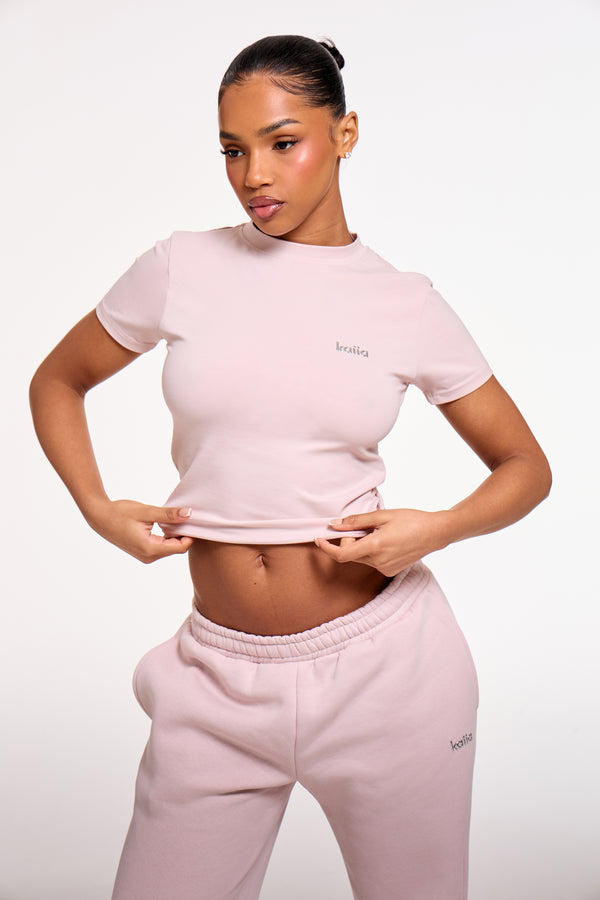 Kaiia Chrome Logo Baby Tee Pale Dusty Lilac