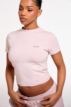Kaiia Chrome Logo Baby Tee Pale Dusty Lilac