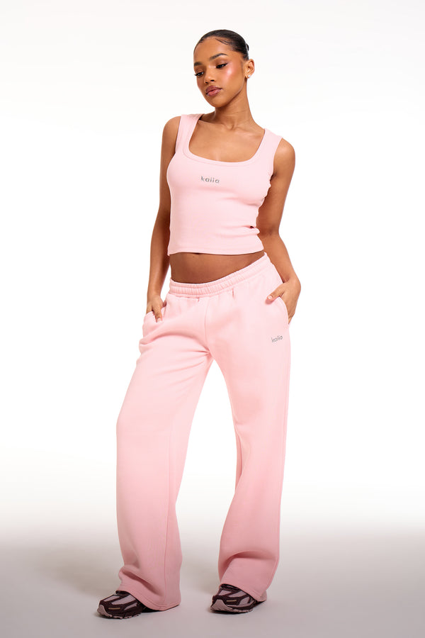 Kaiia Chrome Logo Ribbed Vest Top Sugar Pink