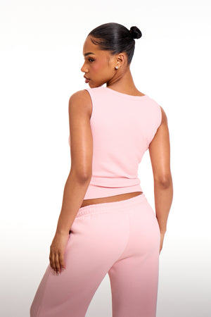 Kaiia Chrome Logo Ribbed Vest Top Sugar Pink