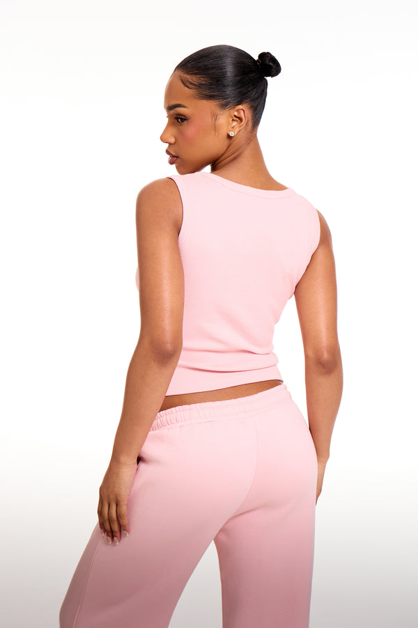 Kaiia Chrome Logo Ribbed Vest Top Sugar Pink