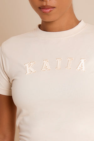 Kaiia Slogan Baby Tee Chalk