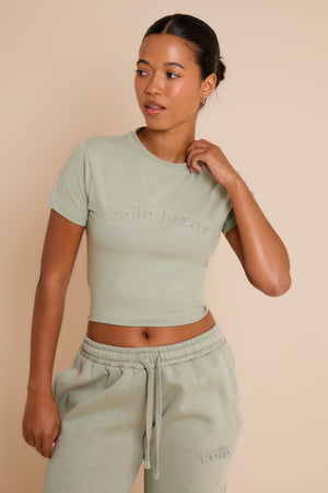 Kaiia Embossed Baby Tee Eucalyptus