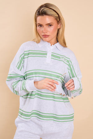 Kaiia Striped Oversized Rugby Shirt Matcha Latte