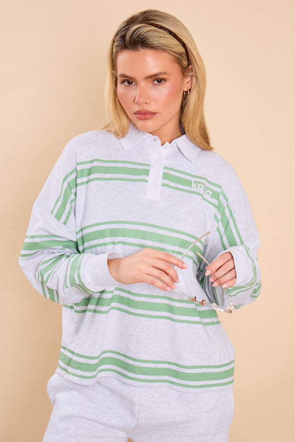 Kaiia Striped Oversized Rugby Shirt Matcha Latte