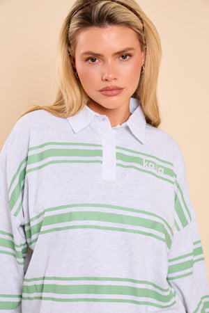 Kaiia Striped Oversized Rugby Shirt Matcha Latte