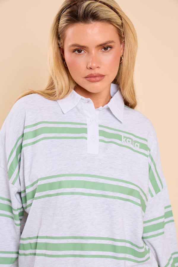 Kaiia Striped Oversized Rugby Shirt Matcha Latte