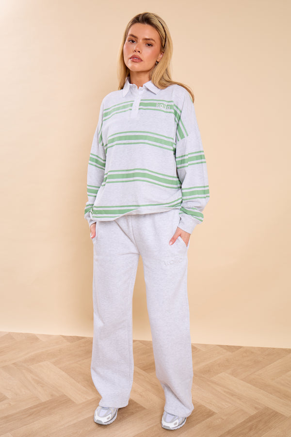 Kaiia Striped Oversized Rugby Shirt Matcha Latte