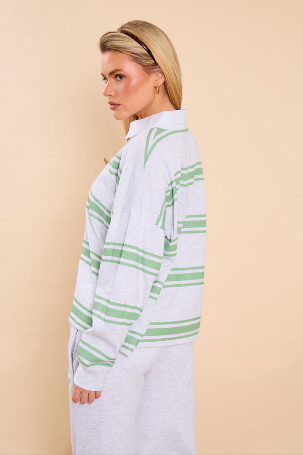 Kaiia Striped Oversized Rugby Shirt Matcha Latte