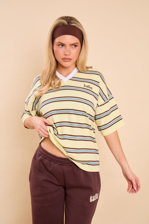 Kaiia Striped Oversized T-Shirt Vanilla Lemon