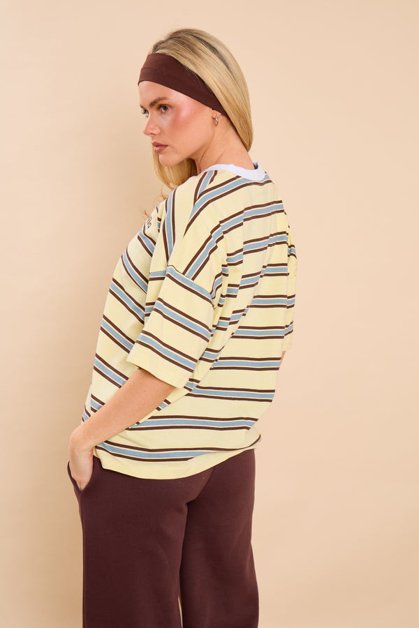 Kaiia Striped Oversized T-Shirt Vanilla Lemon