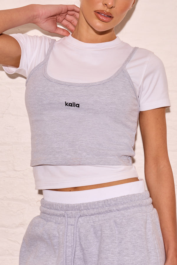 Kaiia Double Layered Baby Tee Mid Grey Marl