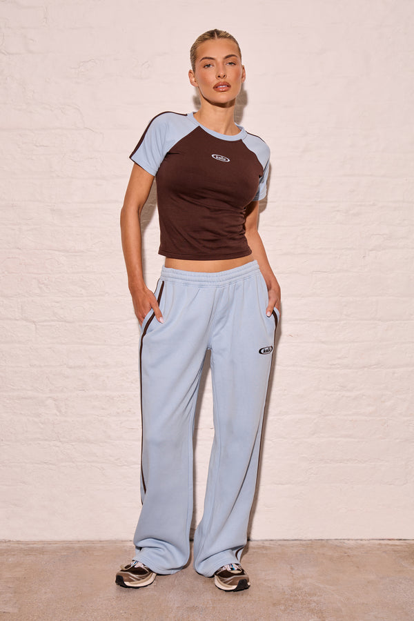 Kaiia Contrast Panel Baby Tee Chestnut Brown & Dusty Blue