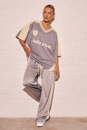 Kaiia Oversized Football Top Mist Grey & Lemon