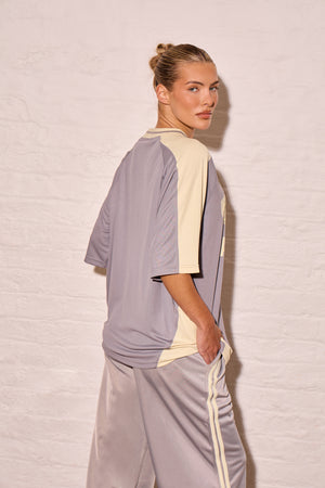 Kaiia Oversized Football Top Mist Grey & Lemon