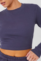 Long Sleeve Ribbed Top Dark Grey