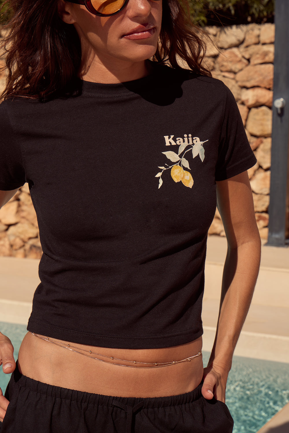 Kaiia Lemon Graphic Baby Tee Black