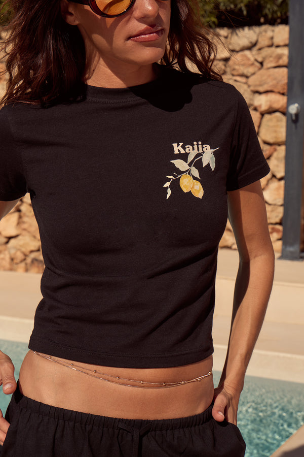 Kaiia Lemon Graphic Baby Tee Black
