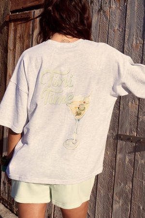 Kaiia Tini Time Oversized T-shirt Light Grey Marl & Lime Sorbet